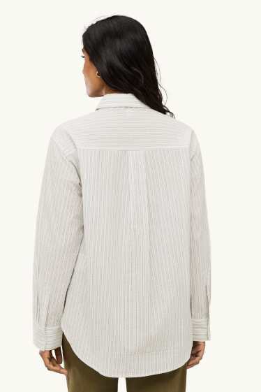 Dames - Set - overhemdblouse en stropdas - 2-delig - gestreept - crèmekleurig