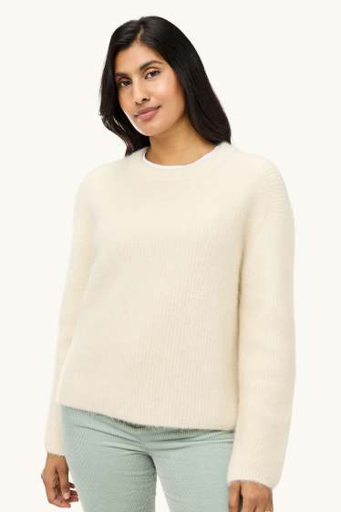 Donna - Maglione - a coste - bianco crema