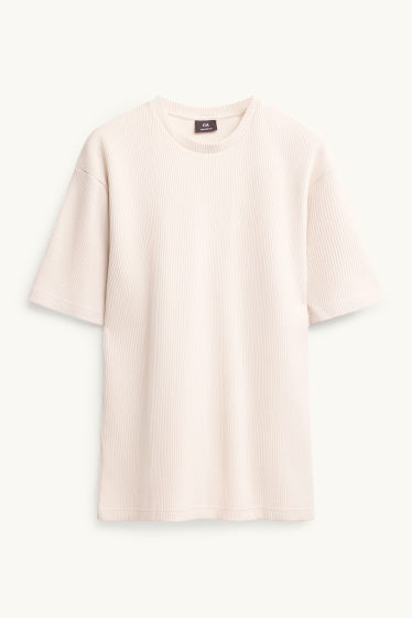 Herren - T-Shirt - Relaxed Fit - gerippt - cremeweiss