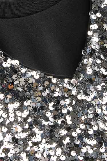 Copii - Fete - Set - tricou cu mânecă scurtă și rochie cu paiete - 2 piese - negru / argintiu