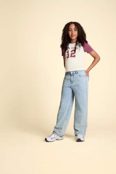 Enfants filles - Wide leg jean orné de strass - jean bleu clair