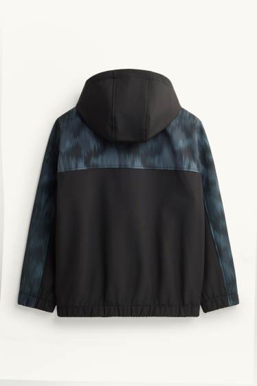 Kinder Jungen - Softshelljacke mit Kapuze - wasserdicht - schwarz