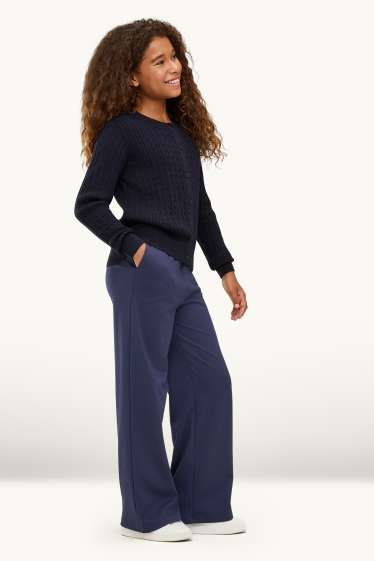 Enfants filles - Pantalon de toile à ceinture - bleu foncé