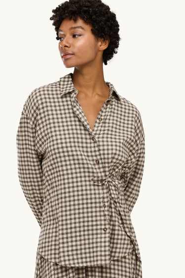 Dona - Brusa - oversized - de quadres - marró/beix