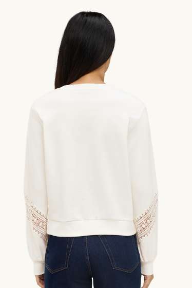 Femmes - Sweat - broderie anglaise - blanc crème