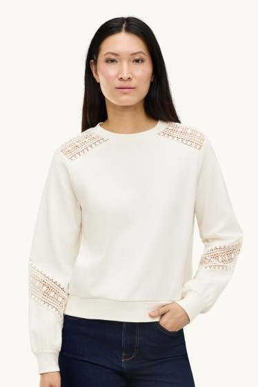 Femmes - Sweat - broderie anglaise - blanc crème