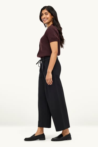 Femmes - Pantalon en jersey court - high waist - wide leg - noir