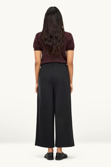 Femmes - Pantalon en jersey court - high waist - wide leg - noir