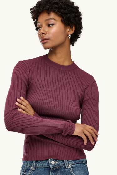 Femmes - Pull - finition côtelée - bordeaux