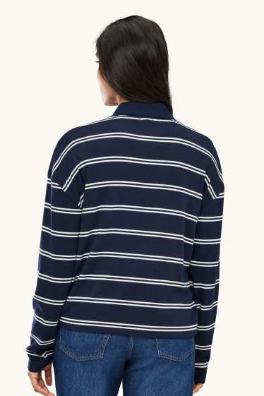 Femei - Tricou cu mânecă lungă cu decolteu în V - regular fit - cu dungi - albastru închis / alb