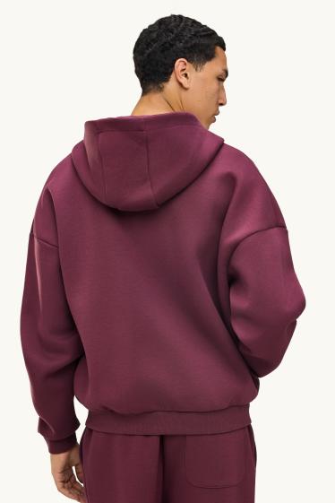 Hommes - Sweat zippé en molleton avec capuche - bordeaux