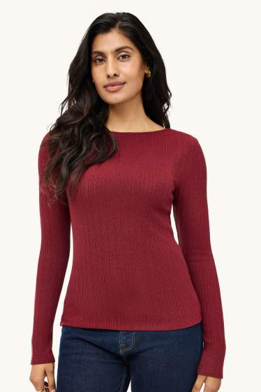 Damen - Langarmshirt - Regular Fit - gerippt - dunkelrot