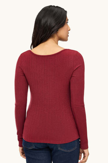 Damen - Langarmshirt - Regular Fit - gerippt - dunkelrot