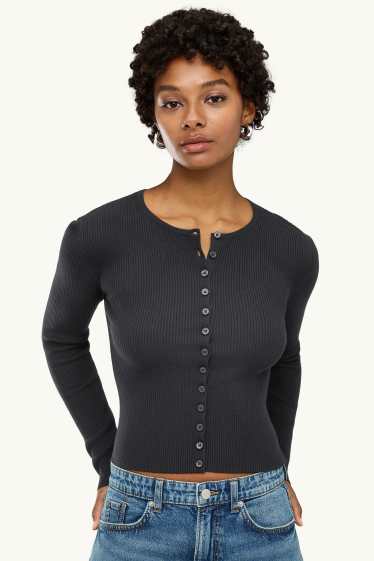 Femmes - Gilet en maille - finition côtelée - noir