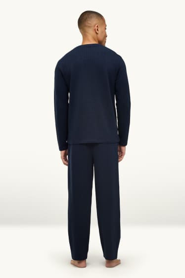 Uomo - Pigiama - tessuto tramato - blu scuro