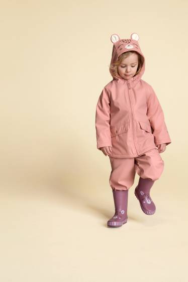 Kinder Mädchen - Stern und Leopard - Regenjacke mit Kapuze - gefüttert - hellrosa