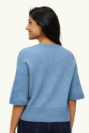 Damen - Strickpullover - kurzarm - hellblau