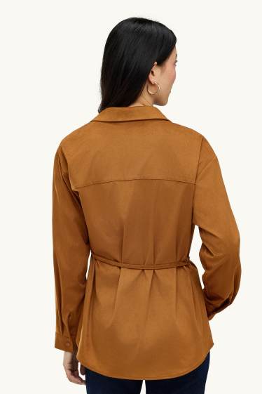 Donna - Blusa - similpelle scamosciata - giallo senape
