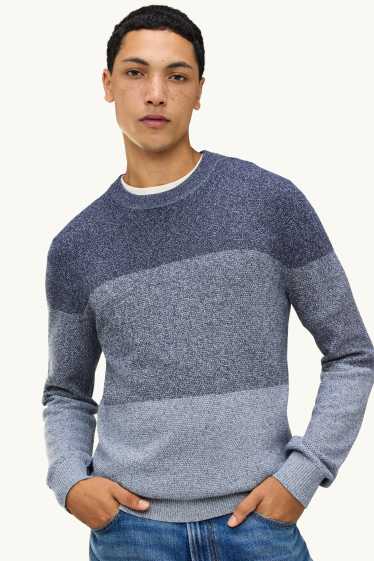 Herren - Pullover - gestreift - strukturiert - blau-melange