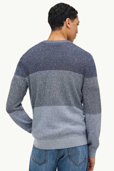 Herren - Pullover - gestreift - strukturiert - blau-melange
