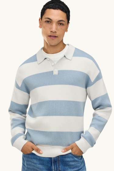 Herren - Pullover - gestreift - weiß / hellblau
