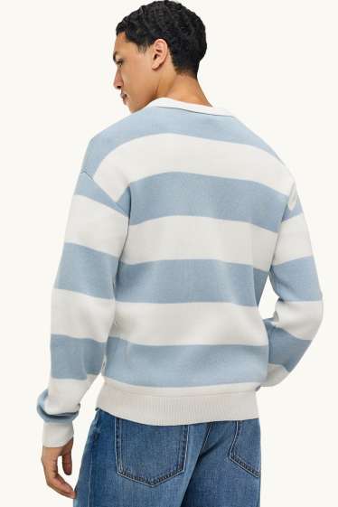 Herren - Pullover - gestreift - weiß / hellblau