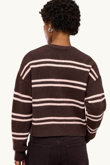 Damen - Strickjacke - gestreift - braun / rosa