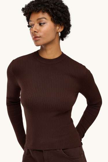 Femmes - Pull - finition côtelée - marron foncé