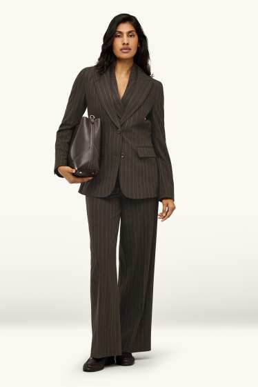Damen - Business-Hose - High Waist - Wide Leg - Nadelstreifen - dunkelbraun