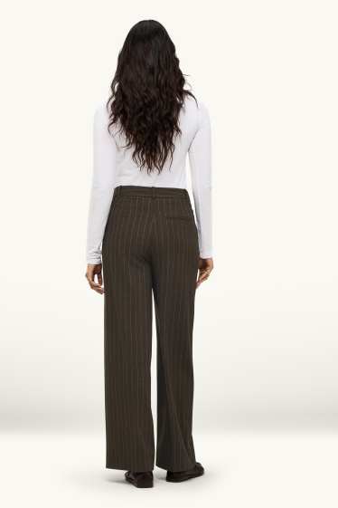 Damen - Business-Hose - High Waist - Wide Leg - Nadelstreifen - dunkelbraun