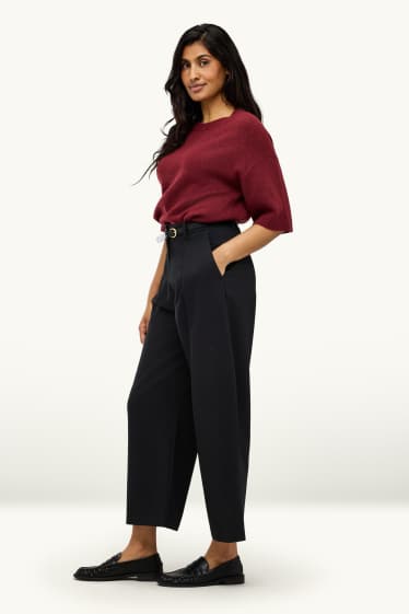 Dames - Pantalon met riem - mid waist - wide leg - zwart