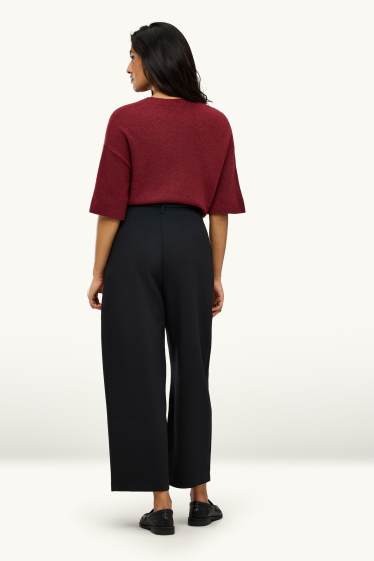 Dames - Pantalon met riem - mid waist - wide leg - zwart