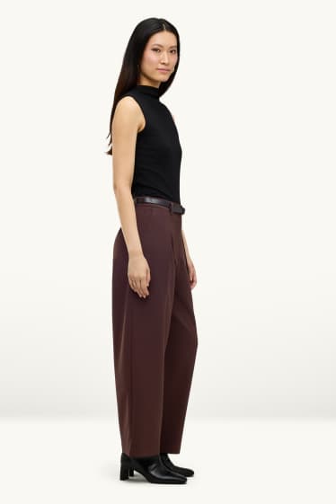 Femmes - Pantalon de toile à ceinture - mid waist - wide leg - marron