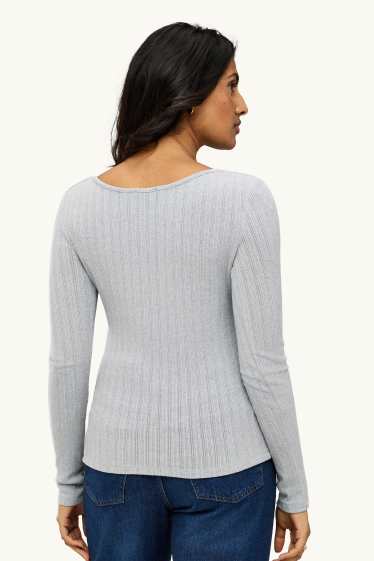 Damen - Langarmshirt - Regular Fit - gerippt - hellgrau