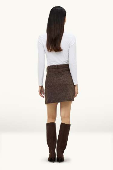 Dames - Minirok van denim - luipaardvelprint - bruin