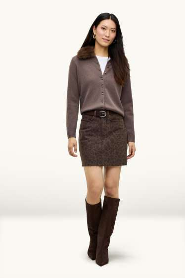 Dames - Minirok van denim - luipaardvelprint - bruin