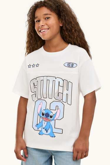 Kinder Mädchen - Lilo & Stitch - Kurzarmshirt - Oversized - weiss / hellblau