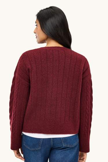 Femei - Pulover - cu torsade - bordo