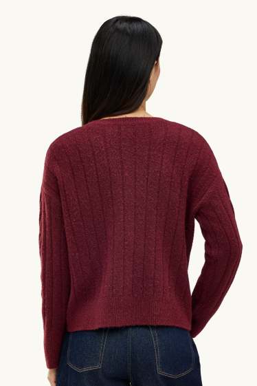 Damen - Strickjacke - Zopfmuster - bordeaux
