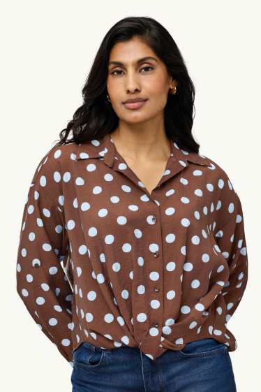 Femmes - Blouse-chemise avec nœud - à pois - marron / bleu