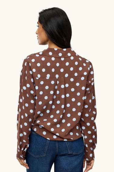 Femmes - Blouse-chemise avec nœud - à pois - marron / bleu