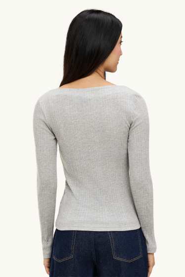 Damen - Langarmshirt - Regular Fit - gerippt - hellgrau