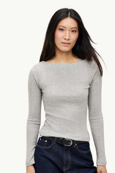 Damen - Langarmshirt - Regular Fit - gerippt - hellgrau