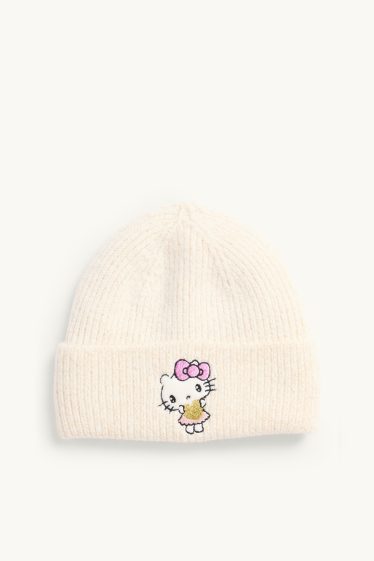 Kinder Mädchen - Hello Kitty - Mütze - gerippt - Glanz-Effekt - cremefarben
