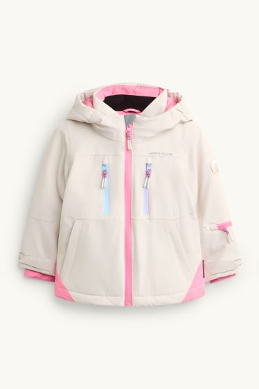 Enfants filles - Veste de ski à capuche - doublée - imperméable - blanc / rose