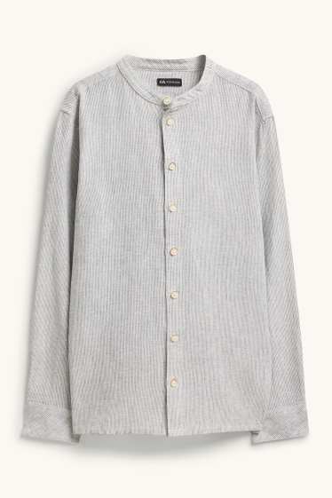 Bambini - Camicia - misto lino - a righe - grigio chiaro