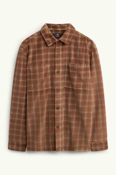 Hommes - Chemise en velours côtelé - relaxed fit - col kent - à carreaux - marron / beige