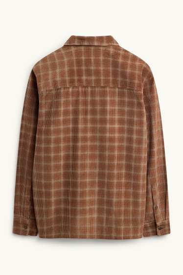 Hommes - Chemise en velours côtelé - relaxed fit - col kent - à carreaux - marron / beige