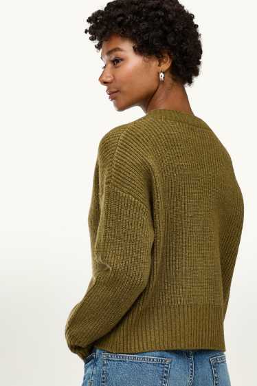 Damen - Strickjacke - gerippt - khaki