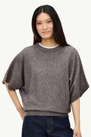 Damen - Strickpullover - kurzarm - grau